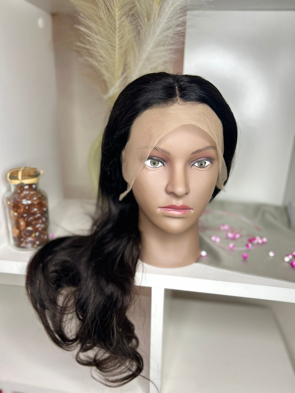 Charmante - Perruque Femme Noire Ondulée 20" | Frontal Wig Transparente